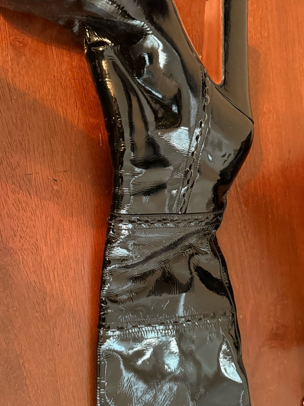 Black Patent Leather High Heel Knee Boots - Picture 5 of 6
